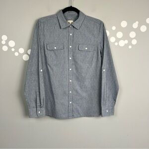 Talbots Chambray Button Front Shirt Embroidered Dot Long Sleeve Size S